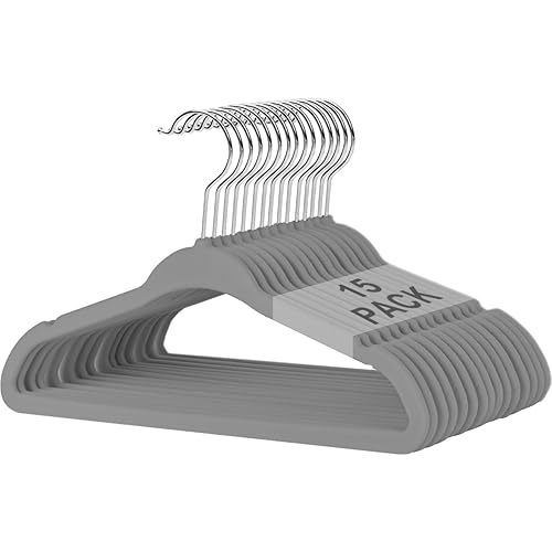 BAGAIL Kids Velvet Hangers 11 Inches Children's Clothes Hangers Non-Slip Baby Hangers for Infant/Toddler (Grey,15pack)