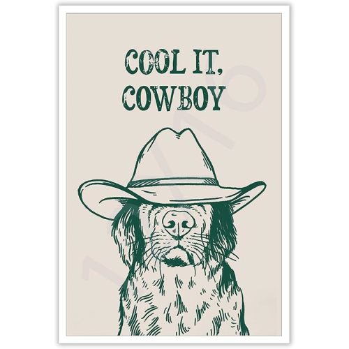Cool It Cowboy Western Dog Poster Vintage Labrador Pet Canvas Wall Art Funny Minimal Quirky Cute Animal Prints Painting For Office College Dorm Boys Room Wall Decor 12x16in Unframed