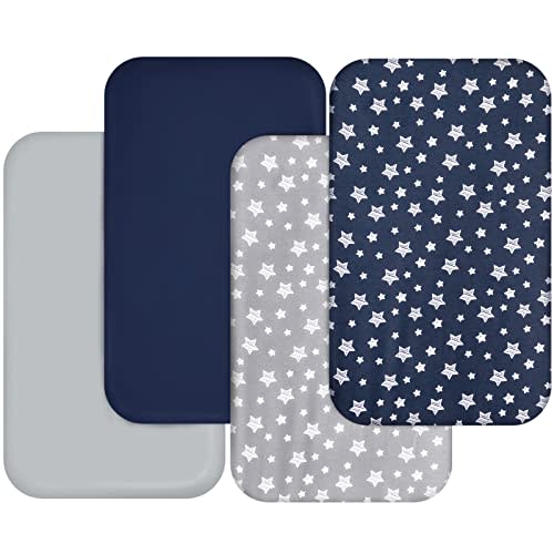 Bassinet Sheets for Boys 4 Pack(33" x 20"), Compatible with Mika Micky, Baby Delight, Dream On Me, Koola Baby, AMKE and Other Rectangle Bassinet Mattress