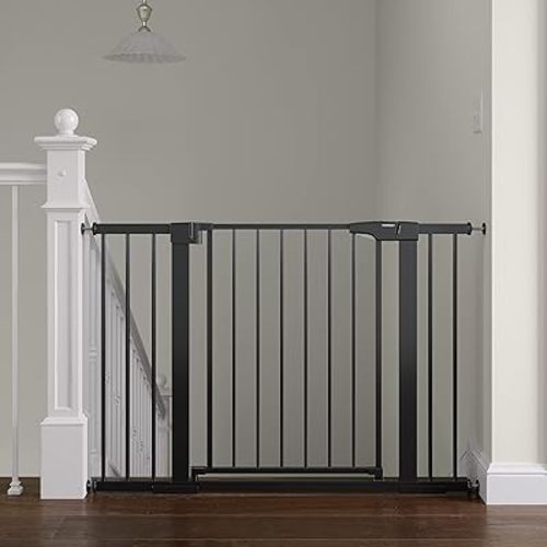Baby Gate for Stairs - 29.6-46" Auto Close Dog Gate for Doorways, Extra Wide Child Gate Indoor, Walking Through Safety Gate for Kid, Pet Gates No Drilling Black, Mom's Choice Awards Winner
