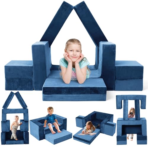OSYKIU Kids Couch Sofa, 7 Pcs Modular Toddler Couch, Freely Removable Kids Chair Sofa for Playing, Creativity, Sleeping, Versatile Fold Out Baby Play Couch Set for Playroom, Bedroom Furniture