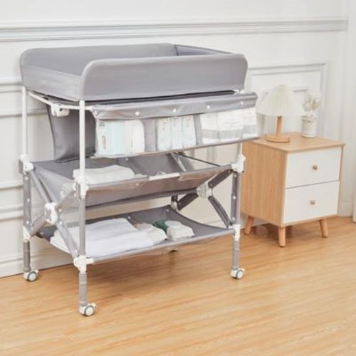 Portable Baby Changing Table, Foldable Diaper Change Table with Wheels, Adjustable Height, Cleaning Bucket