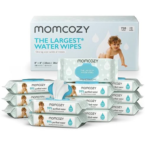 Baby Wipes, Momcozy Sensitive Water Wipes-Extra Large Size Design, One Top Two, 99% Purified Water, Unscented & Hypoallergenic, Friendly to Sensitive Skin, 12 Flip-Top Packs (720 Wipes Total) - 720 Count (Pack of 12)