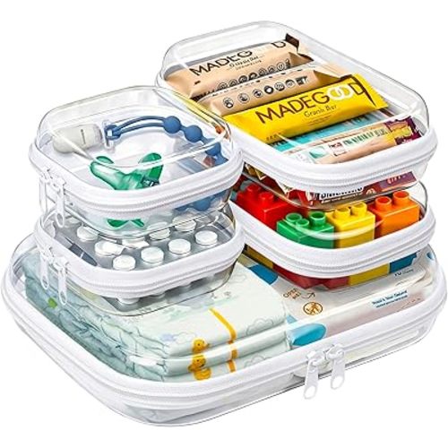 5 Pack Diaper Bag Organizer Pouches, Clear Hard Shell Zipper Cases for Baby Travel Essentials, Waterproof Storage Box for Pacifier Snacks Toys Wipes Clothes, Makeup Bag, Lego Toy Storage, Toiletry Bag
