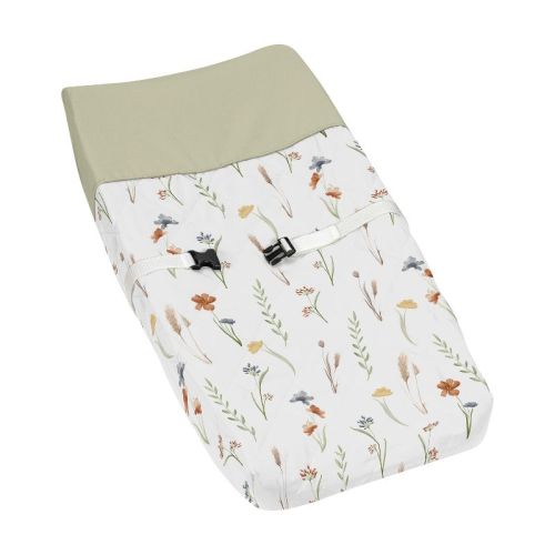 Sweet Jojo Designs Girl Changing Pad Cover Watercolor Floral Garden Green Blue And Orange