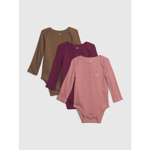 Baby 100% Organic Cotton Pocket Bodysuit (3-Pack) in deco rose pink, size: 3-6 M