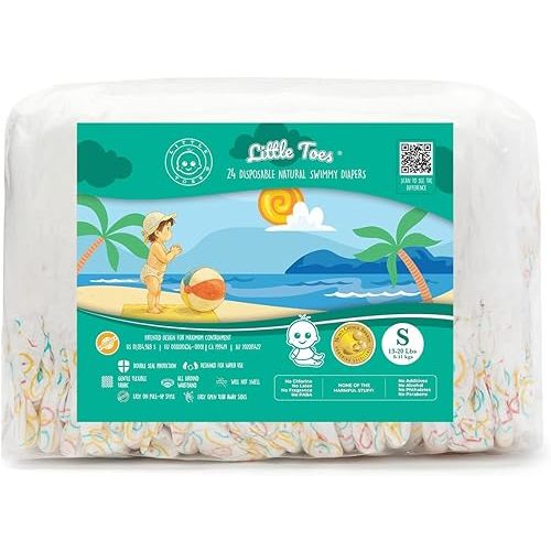 Little Toes Premium Natural Disposable Swimmy Baby Diapers, Size 1-2 Small (Pack of 24)