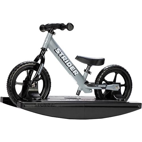 Strider 12” Sport Bike + Rocking Base - Helps Teach Baby How to Ride a Balance Bicycle - for Kids 6 Months to 4 Years - Easy Assembly & Adjustments