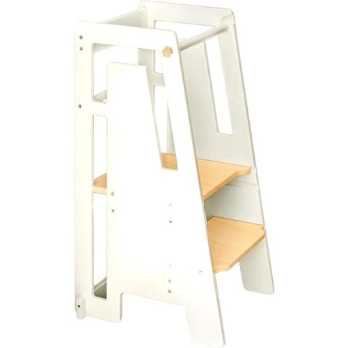 Modern Toddler Tower, Montessori Kitchen Step Stool, Sleek Modern Design Adjustable Standing Platform for Kitchen Counter - White/Wood Modern Standing Tower