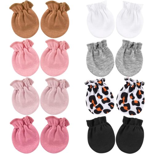 BQUBO Newborn Infant Toddler Mittens No Scratch Cotton Elastic Wrist Gloves Hypoallergenic for 0-6 Months Baby Boys Girls - 8 Paris: White, Light Gray, Pink, Black, Flesh Pink, Rose Pink, Khaki, Leopard