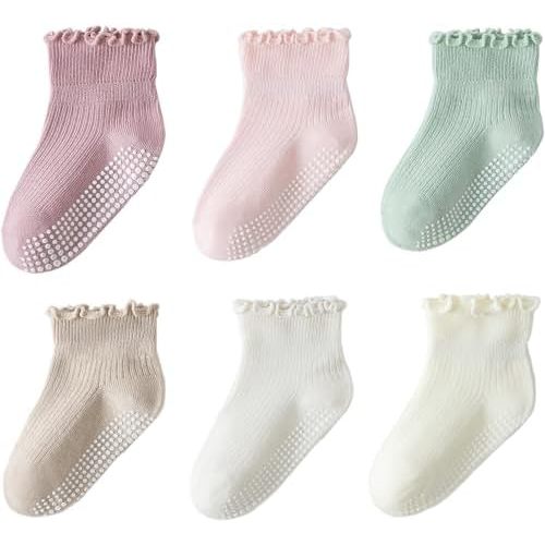Ruffle Socks with Grips, Assorted Colors, 0-12M