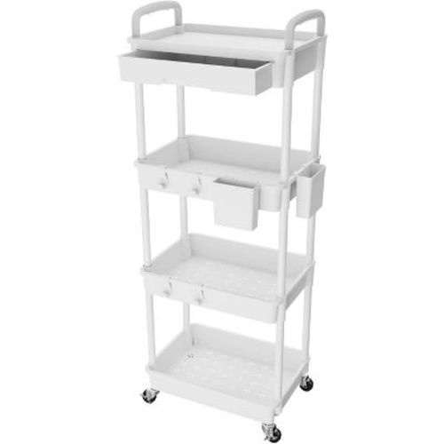 4 Tier Rolling Utility Cart with Drawer, Utility Cart Made of Multifunctional Storage Organizer Tool for Kitchen, Bathroom, Living Room, Office