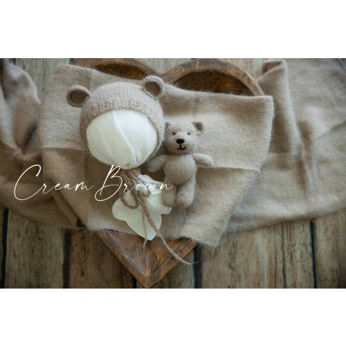 Angora yarn. Knitted little bear, wrap and bonnet Set. Newborn Photography Props. Fluffy Newborn Props for Photography. Baby photo prop