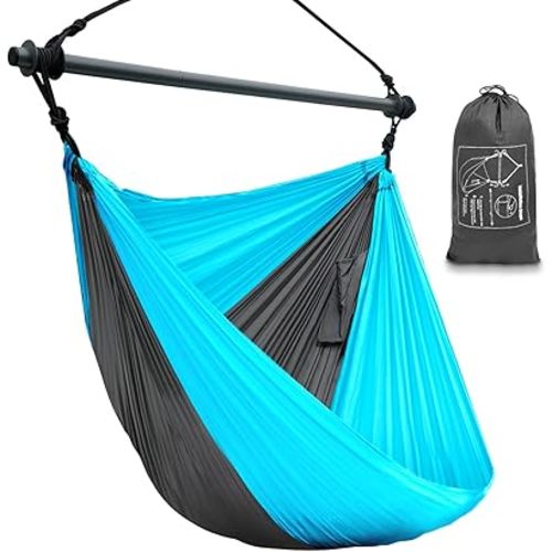 Hammock Chair, Hanging Chair for Outdoor Indoor, Large Lightweight Swing Chair for Adults, Portable Hammock Chair for Camping (Sky Blue,Dark Gray)