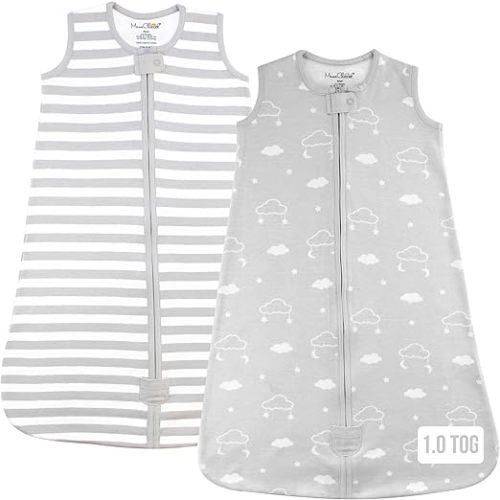 Baby Sleep Sack 1.0 TOG, Organic Cotton Baby Wearable Blanket with Two-Way Zipper, Swaddle Transition Baby Sleeping Bag, All-Season Sleep Sack for Newborn Infant Toddler Boy Girl, 2-Pack, 1.0 Tog