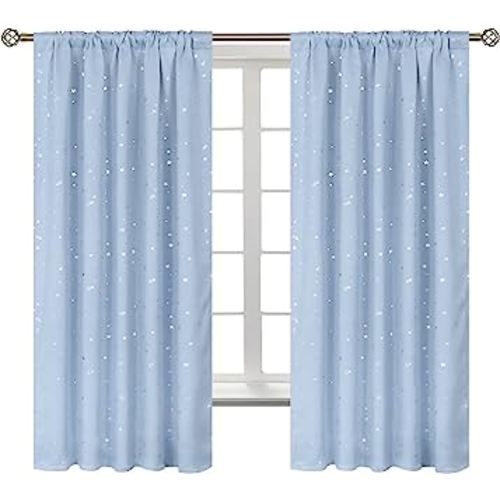 BGment Kids Blackout Curtains for Bedroom, Rod Pocket Room Darkening Curtains Decoration Thermal Insulation Window Drapes for Nursery, Children Room, 2 Panels, Each 52 x 63 Inch, Baby Blue