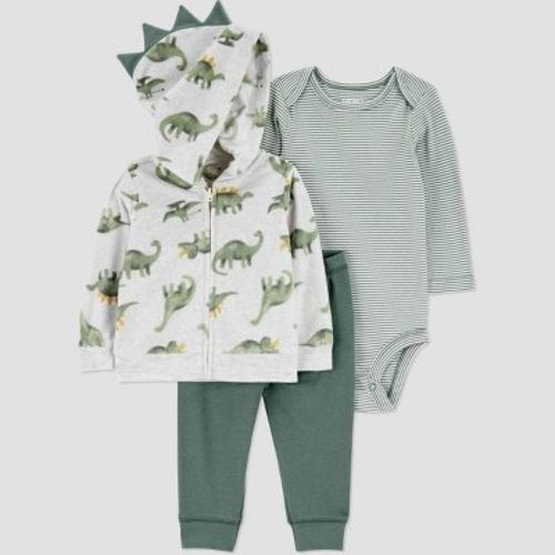 Carter's Just One You® Baby Boys' 3pc Fleece Dinosaur Sweatshirt, Long Sleeve Bodysuit & Pants Set - Green