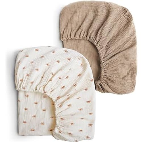 Konssy 2 PCS Muslin Fitted Crib Sheets 100% Cotton Baby Crib Sheets for Standard Crib Mattress (28 X 52 Inches), Soft and Breathable for Boys, Girls