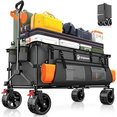 48" L Collapsible Wagon Cart Foldable, 560LB Weight Capacity 300L Heavy Duty Folding Beach Wagons with Big All-Terrain Wheels, Utility Carts for Groceries, Shopping, Camping, Sports - Grey