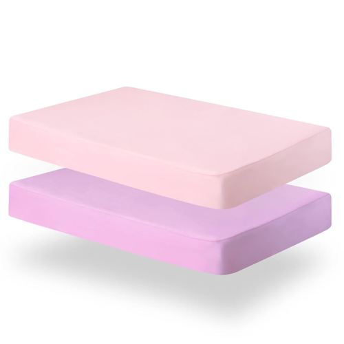 Biloban Crib Sheets Fitted, 2 Pack Crib Sheet Fits for Standard Crib Mattress, Neutral Toddler Bed Sheets for Baby Boys and Girl, Pink & Violet, 52”X 28”
