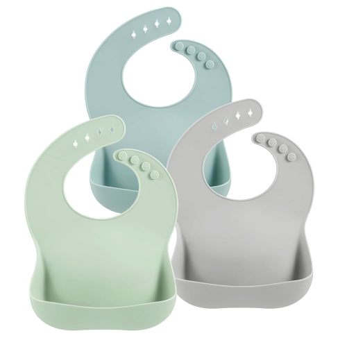 PandaEar Silicone Baby Bibs - 3 Pack Unisex | Waterproof Toddler Bibs with Large Food Catcher