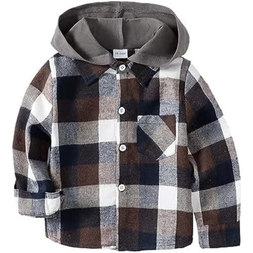 Baby Toddler Boys Long Sleeve Shirt Flannel Buffalo Plaid Shirts Button Down Jacket Top Outfit Fall Winter Clothes