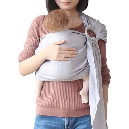 Vlokup Ring Sling Baby Carrier Wrap | Luxury lightweight Breathable Linen Baby Slings for Infant, Newborn, Kids and Toddlers | Adjustable, Breastfeeding, Shower Gift Grey
