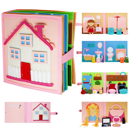 BizyKoady, Montessori 3D Felt Busy Book for Toddlers, Pink