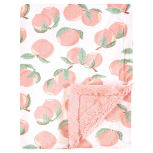 Hudson Baby Girls Plush Blanket With Furry Binding And Back, Peach, One Size