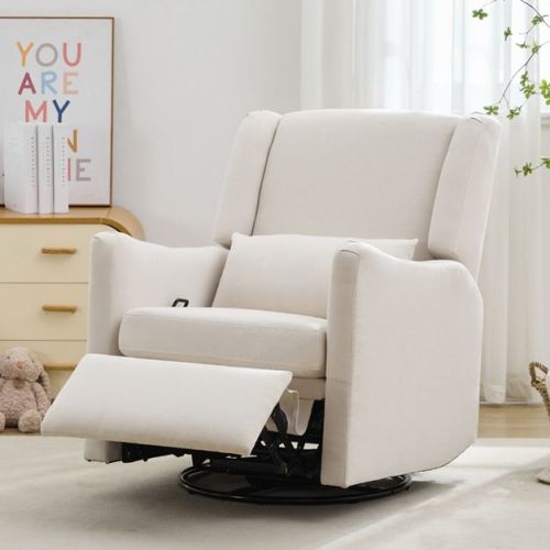 29"W Wingback Swivel Chair Rocker Recliner Chair Gliding Recliner Rocking Nursery Chair Accent Chair, Beige-ModernLuxe
