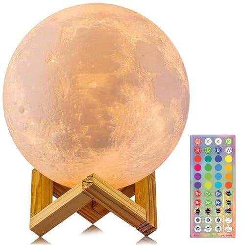 CPLA Moon Lamp for Adults Kids, Moon Night Light LED 3D Printing Moon Light with Stand & Remote/Touch Control and USB Rechargeable 7.1 inch (Large Size)
