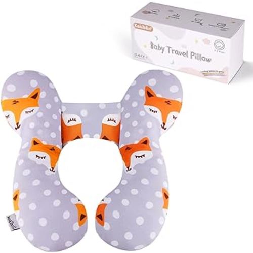 KAKIBLIN Baby Travel Pillow,Baby Neck Pillows for Car Seat,Upgraded Baby Head Pillow,Toddler Head and Neck Baby Support Pillow for Car Seat, Pushchair,Travel (Gray Fox)