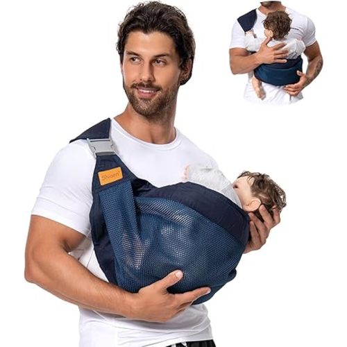 Baby Sling Carrier, Baby Carrier Newborn to Toddler(7-45lbs), Toddler Carrier, One Shoulder Adjustable Shoulder Strap, One Size Fits All, Mesh Blue