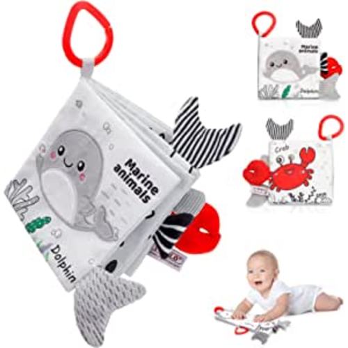 Amazon.com: Crinkle Soft Baby Books 0-6 Months, 3D Touch Feel High Contrast Cloth Book Sensory Baby Toys 0-6-12 Months, Early Learning Stroller Toys for Infants Toddler Gifts Toy, Marine Jungle Tails : Toys & Games