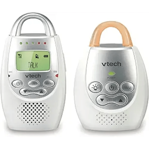 VTech Communications DM221 Audio Baby Monitor with up to 1,000 ft of Range, Vibrating Sound-Alert, Talk Back Intercom & Night Light Loop, White/Silver