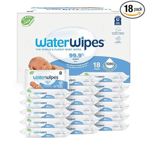 WaterWipes Sensitive+ Newborn & Baby Wipes, 3-In-1 Cleans, Cares, Protects, 99.9% Water, Unscented & Hypoallergenic, 1080 Count (18 Packs)