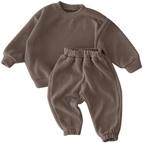 Newborn Baby Boy Girl Fall Winter Outfit Sweatsuit Tracksuit Solid Long Sleeve Pullover Sweatshirt and Sweatpants Set
