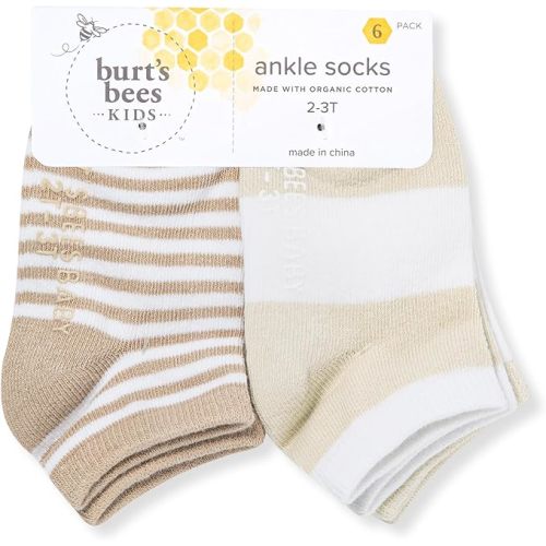 Burt's Bees Baby Unisex Baby Socks Ankle or Crew Height Made with Soft Organic Cotton, 6 Packs with Non-Slip Grips for Babies