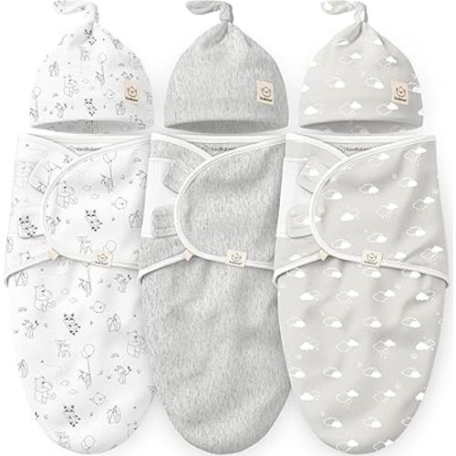 KeaBabies 3-Pack Organic Swaddles for Newborns Girls, Boys with Hats - Soft Cotton Baby Sleep Sacks 0-3 Months, Breathable Baby Hats and Swaddles 0-3 Months, Newborn Essentials Must Haves (Aspire)