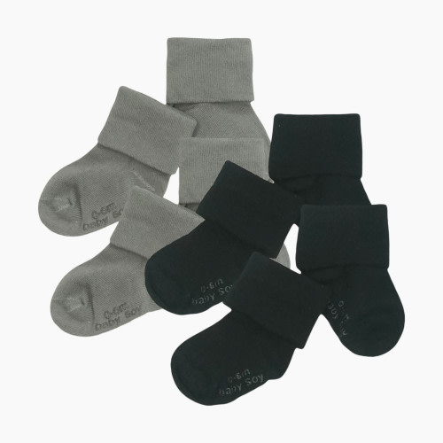 Babysoy Solid Stay On Socks (4 Pack) - Pirate Thunder, 0-6 Months, 4
