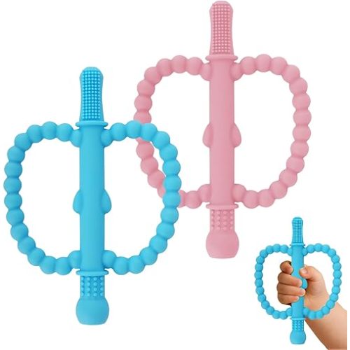 Fu Store Hollow Teether Tube 2 Pack Apple Shape Chew Straw Sensory Toy for Infant Toddlers Silicone Tubes Teething Toys for Babies 0-6 0-12 0-36 Months Gifts Teething Relief Soothing Gums