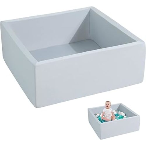 Foam Ball Pit for Toddlers Kids Square Soft Ball Pool Ideal Gift Play Toy for Children Kiddie Pools - Light Gray