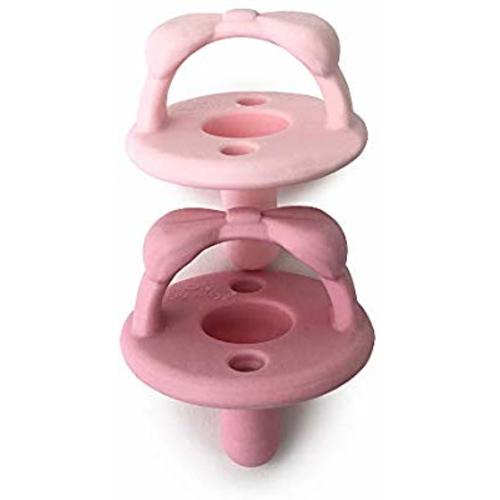 Itzy Ritzy Sweetie Soother Pacifier Set of 2 - Silicone Newborn Pacifiers with Collapsible Handle & Two Air Holes for Added Safety; Set of 2 in Light Pink & Dark Pink, Ages Newborn & Up