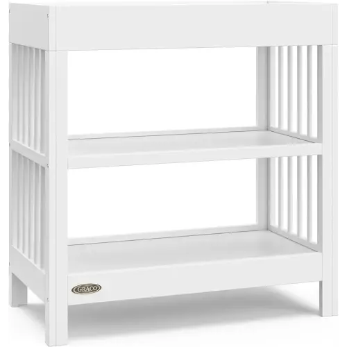 Graco Teddi Changing Table with Water-Resistant Changing Pad (White) - GREENGUARD Gold Certified, Includes Bonus Water-Resistant Changing Pad with Safety Strap, 2 Shelves, Easy-to-Match