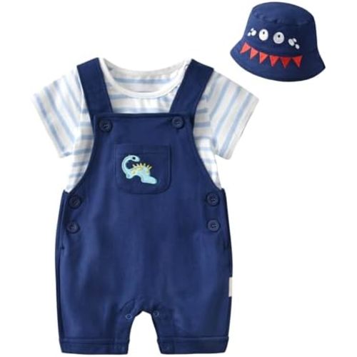 Volunboy Baby Boy Summer Clothes Newborn Short Overalls Infant T-shirt Hat 3 Piece Romper Bodysuit