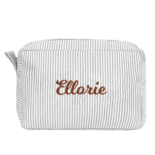 MT WORLD Personalized Makeup Bag Cute Cotton Cosmetic Bag for Women Seersucker Bridesmaid Travel Makeup Bag for Girls Aesthetic Toiletry Bag Organizer Storage Pouch (Grey)