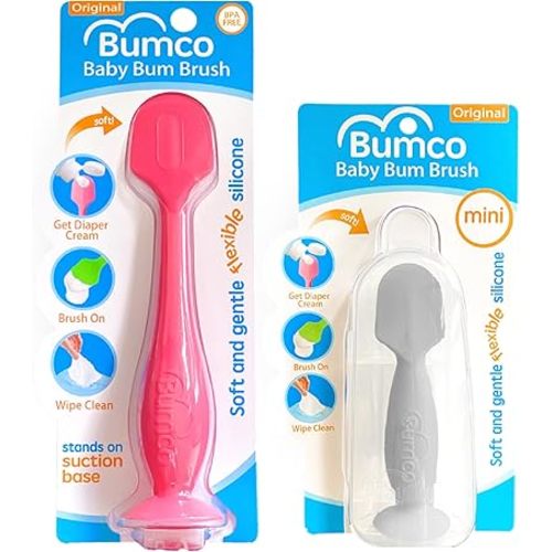 Bumco Baby Bum Brush + Mini Diaper Cream Spatula with Case - BPA-Free Butt Spatula Baby, Soft Diaper Spatula, Baby Diaper Cream Applicator, Mom-Invented Diaper Bag Essentials, Butt Spatula