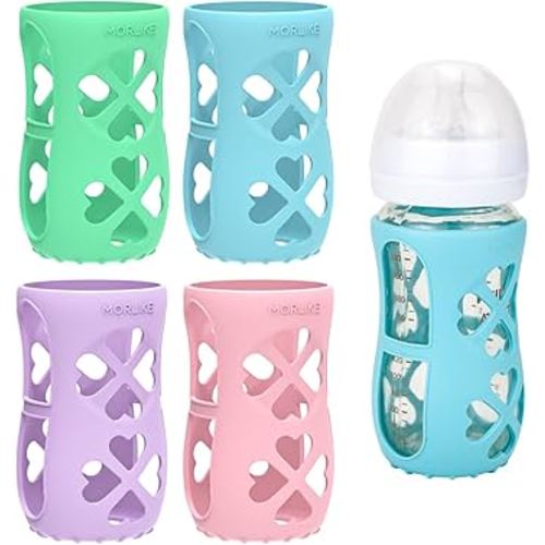 Morlike Silicone Baby Bottle Holder Sleeves Fit for Philips Avent Natural Glass Baby Bottles 8oz, 100% Silicone Baby Bottle Covers for SCY913, Protecting Glass Bottles, Dishwasher Safe (4 Pack)