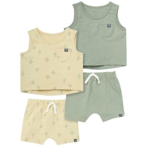 Modern Moments™ By Gerber Baby Boys' 4-piece Sleeveless Shirt And Shorts Set, Dusty Yellow Cactus/md Green, 24 Months