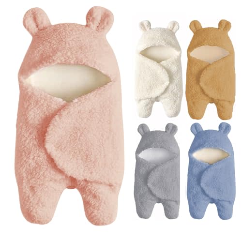 Nunibum Baby Swaddle Blanket Boys Girls Cute Bear Plush Essential Receiving Blanket Ultra-Soft Newborn Registry Sleeping Wraps for Infant 0-6 Months - Pink